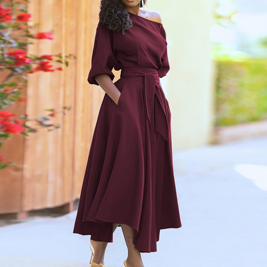 Oblique Shoulder Maxi Dress