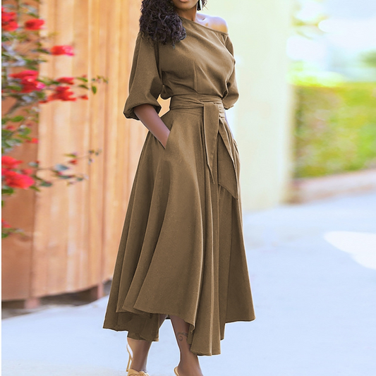 Oblique Shoulder Maxi Dress