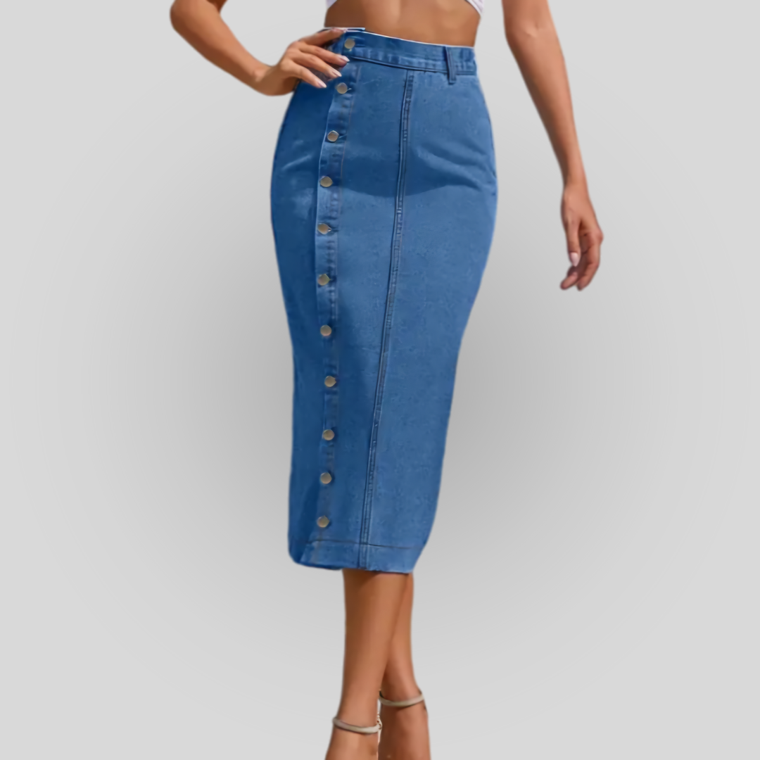 Denim Side Buttoned Skirt